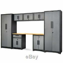 8 pcs Bamboo Worktop 24 Gauge Garage Storage Cabinet Set