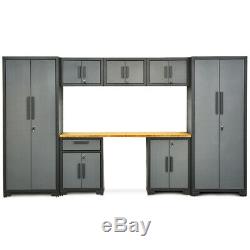8 pcs Bamboo Worktop 24 Gauge Garage Storage Cabinet Set