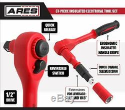 ARES Insulated Electrical Tool Set 37 Piece Screwdriver Ratchet Cabinet Keys