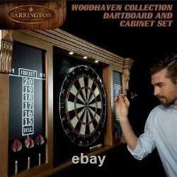 Barrington Wood Dartboard LED Cabinet Set 18 Bristle Board Steel Tip Darts NEW