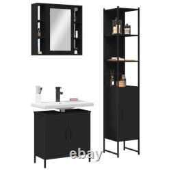 Bathroom Cabinet Set Storage Cabinet 3 Piece Smoked Oak Engineered Wood vidaXL v