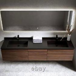 Bathroom Vanity Set Wall-Mounted 59 Double Marble Tabletop Cabinet with Drawers