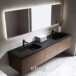 Bathroom Vanity Set Wall-Mounted 59 Double Marble Tabletop Cabinet with Drawers