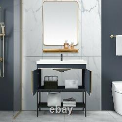 Bathroom Vanity WithMirror Ceramics Vessel Sink Faucet Set Cabinet Stainless Steel