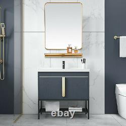 Bathroom With Mirror Vanity Stand Stainless Steel Cabinet Ceramic Sink Faucet Set