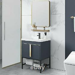 Bathroom With Mirror Vanity Stand Stainless Steel Cabinet Ceramic Sink Faucet Set