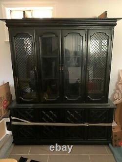 Beautiful Black Dining Room Set with 6 chairs, China Cabinet and push table