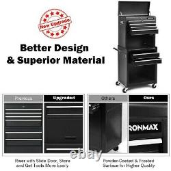 Black 6-Drawer Rolling Tool Chest Cabinet Toolbox Combo Set Kit Locking With Riser