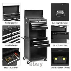 Black 6-Drawer Rolling Tool Chest Cabinet Toolbox Combo Set Kit Locking With Riser