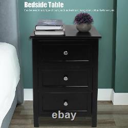 Black Table Accent Nightstand Furniture Set Bedroom 3 Drawer Cabinet Storage