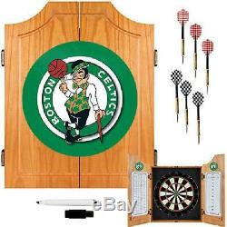 Boston Celtics NBA Wood Dart Cabinet Set, 18 Diameter with 6 Steel Tip Darts