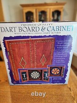 Brand new HTF Cardinal Industries Wooden Dartboard Cabinet Set Dartboard Darts