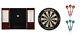 Bristle Dartboard + Mahogany Steel Tip Cabinet + Red + Blue Darts Sets