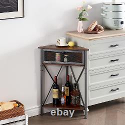 Cabinet/Table, 3-Tier Display Shelves with Protection Door, Metal Frame Storage