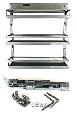 Chrome Steel Cabinet Spice Rack- 3 Shelves Full Pullout Left Side Mounts Set