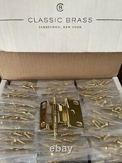 Classic Brass Cabinet Door Hinges, 3/8 Off-set Hinge, Polished Brass, Qty 50