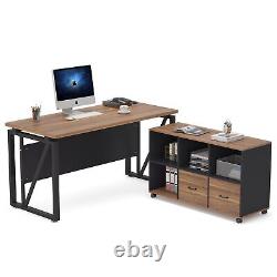 Computer Desk + File Cabinet Set with Drawers & Storage Shelves for Home Office
