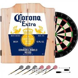 Corona Dart Board Set with Cabinet 6 Steel Tip Darts and Sisal Fiber Dartboard