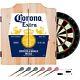 Corona Dart Board Set With Cabinet 6 Steel Tip Darts And Sisal Fiber Dartboard