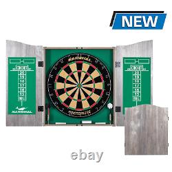Dart Board Game and Cabinet 18 Inch with 6 Deluxe Steel Tip Darts Complete Set