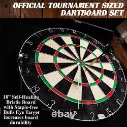 Dart Board Tournament Sized Solid Wood Cabinet Set With 6 Steel Tip Darts