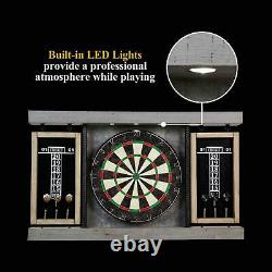 Dartboard Cabinet Set LED Lights Steel Tip Darts Prescott Collection Play 40