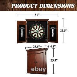 Dartboard Cabinet Set Preassembled 6 Steel Tip Darts for Home, Room, or Pub Area