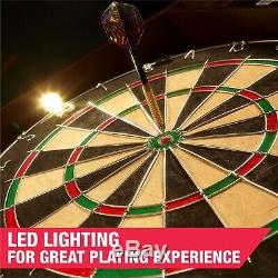 Dartboard Cabinet Set Sports Led Light Built-in 2-cricket 6 Steel Tip Darts Fun