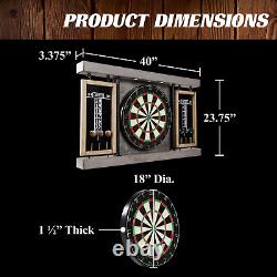 Dartboard Cabinet Set Wall-Mounted Indoor Sports Game Steel Tip Darts Gray NEW