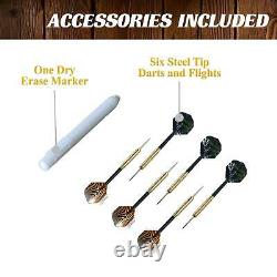 Dartboard Self-Healing Cabinet Set 6 Steel Tip Darts 40 LED Lights Brown/Black