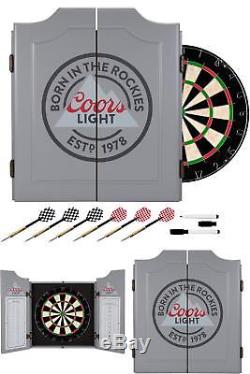Dartboard Set Coors Light Wood Dart Cabinet Included 6 Steel Tip Darts