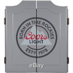 Dartboard Set Coors Light Wood Dart Cabinet Included 6 Steel Tip Darts