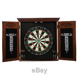 Dartboard and Cabinet Set, 24.125 x 24.125 x 3.75 inch, brown Removable Steel