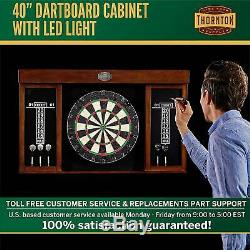 Dartboards Set Steel Tip Darts Cabinet Scoreboard LED Lights 18