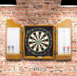 Darts Vintage All American Solid Pine Dart Board and Cabinet Dartboard Set Steel