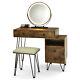 Dimmer Led Mirror Large Storage Cabinet Drawer Vanity Table Stool Set Brown