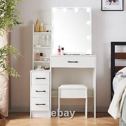 Dressing Table Vanity Set 10Led Bulbs Sliding Mirror Cabinet with 4 Drawer White