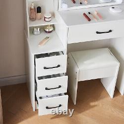 Dressing Table Vanity Set 10Led Bulbs Sliding Mirror Cabinet with 4 Drawer White
