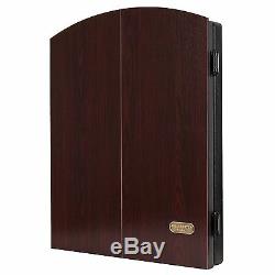 Electronic Dartboard Cabinet Set Bullshooter Game Black Wood Doors Portable Gift