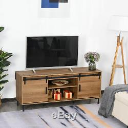 Farmhouse TV Stand withMedia Storage & Center Rack, Mid-Set Cabinet, Wood