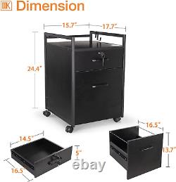 File Cabinet with 2 Drawers, Mobile Office Cabinet with Lock on Wheels, Rolling