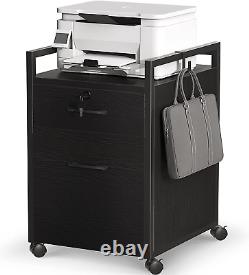 File Cabinet with 2 Drawers, Mobile Office Cabinet with Lock on Wheels, Rolling