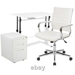 Flash White Adjustable Computer Desk, LeatherSoft Office Chair & Filing Cabinet