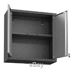 Fortress 30 Floating Textured Metal Garage Cabinet Shelves Grey, Set of 2