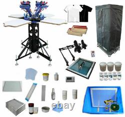 Full Set 4 Color 4 Station T-shirt Screen Printing Kit Drying Cabinet&Materials