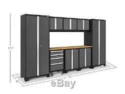 Garage Organization Storage Cabinet System 9 Piece Steel Set Bamboo Work Bench