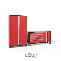 Garage Storage Cabinet Set 104 in. X 77.25 in. X 18 in. Steel Red (2-Piece)