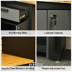 Garage Storage Tool Cabinet Set System Bamboo Worktop Bench Workshop 24 Gauge 8