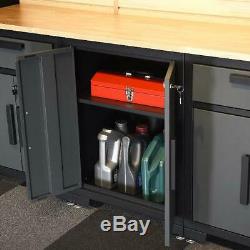 Garage Workshop Storage Cabinet Set Steel Rack System Shelf Wooden Worktop 9 Pcs