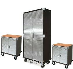 Garage Workshop Tool Box Workbench Tall & Short Rolling Storage Cabinet Set of 3